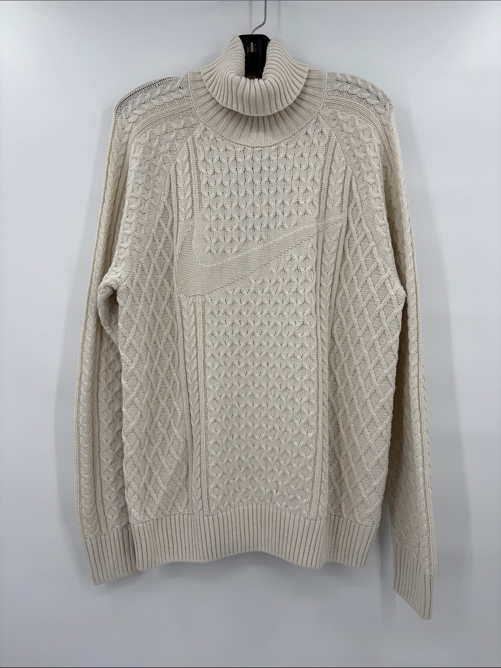Nike Off-White Loose Fit Cable-Knit Turtleneck Sweater Size Medium